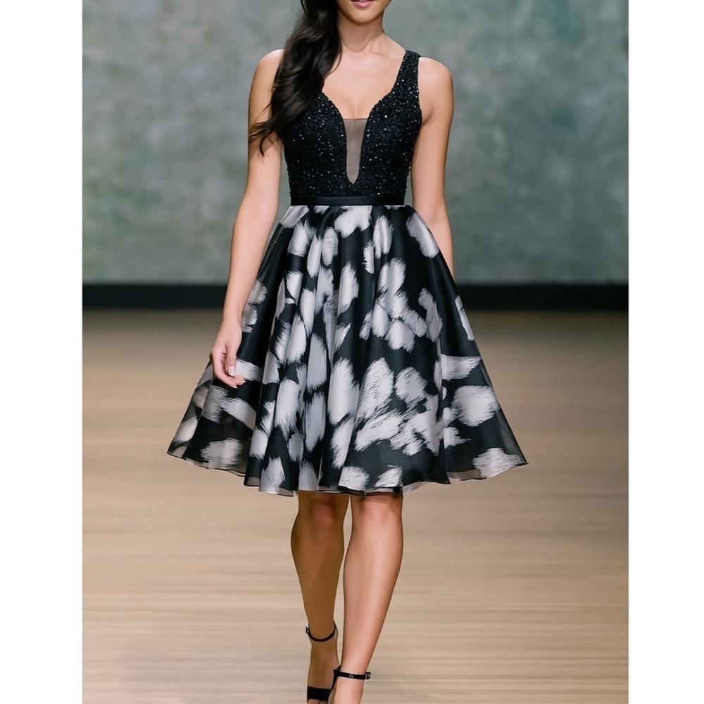 Jovani black and silver rhinestone short prom fit and flare dress size 2
